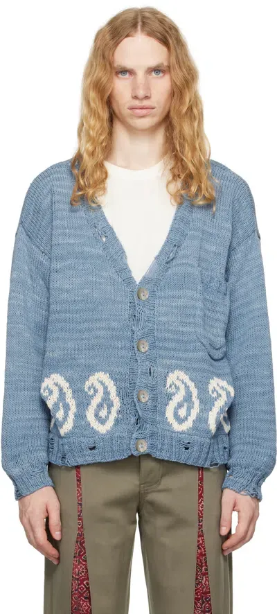 Kartik Research Blue Paisley Cardigan In Sky/white