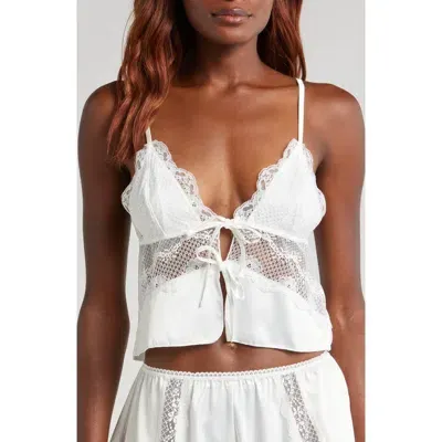 Kat The Label Lucille Lace Inset Tie Front Camisole In Ivory