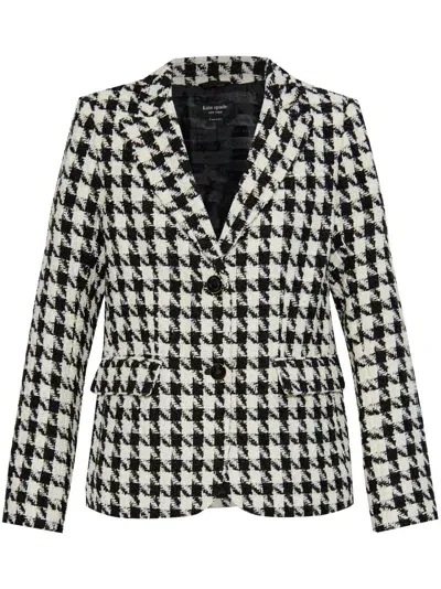 Kate Spade Avery Houndstooth Blazer In Black