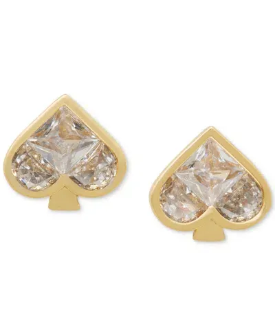 Kate Spade Colored Cubic Zirconia Spade Stud Earrings In Clear,gold