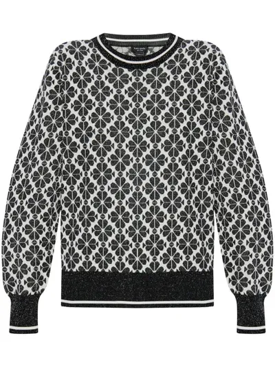 Kate Spade Monogram-pattern Crew-neck Sweater In Black