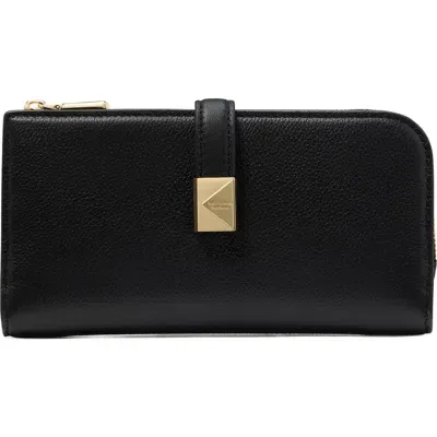 Kate Spade New York Deco Pebbled Leather Zip Wallet In Black