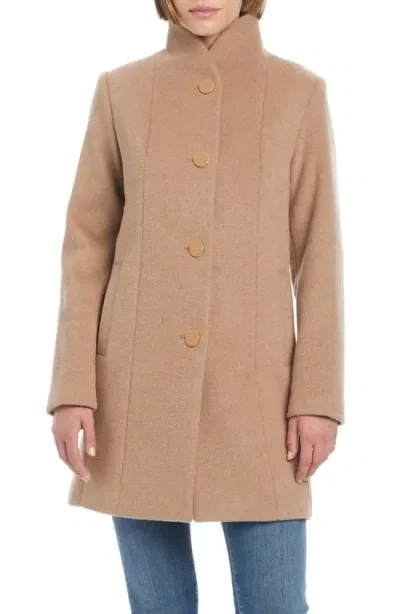 Kate Spade New York High Neck Wool Blend Coat In Camel