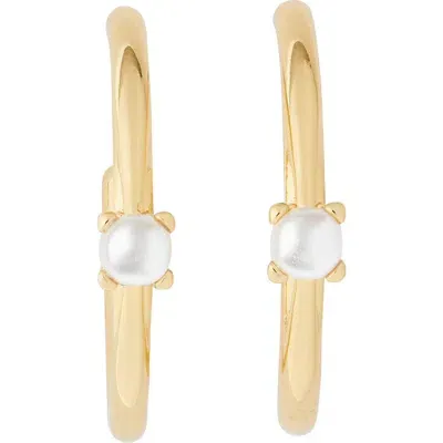 Kate Spade New York Little Luxuries Imitation Pearl Hoop Earrings In Gold/white