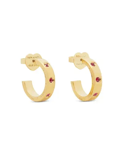 Kate Spade New York Red Pave Huggie Hoop Earrings In Gold Tone In Red/gold