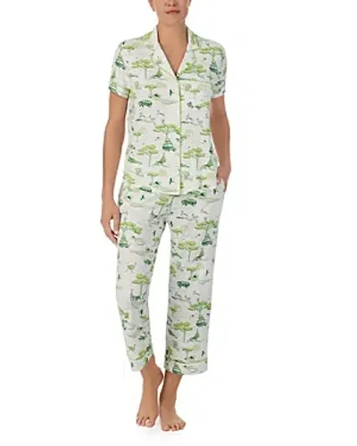 Kate Spade New York Short Sleeve Knit Cropped Pajama Set In White Green