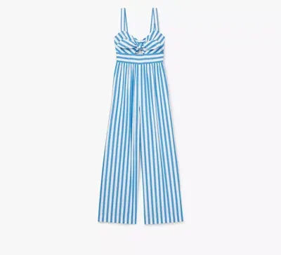 Kate Spade Summer Stripe Cutout Cotton Jumpsuit In River Side Fresh White