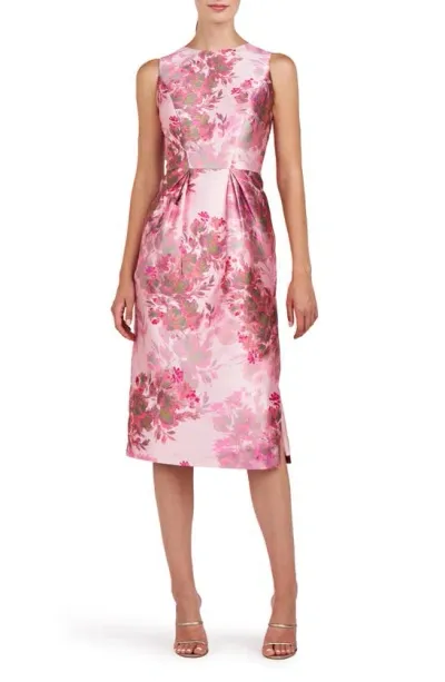 Kay Unger Adriana Floral Sleeveless Satin Sheath Dress In Pink