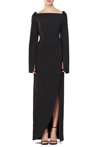 Kay Unger Katerina Long Sleeve Column Gown In Black