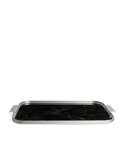 Kaymet Silver Marble Serving Tray In Metallic