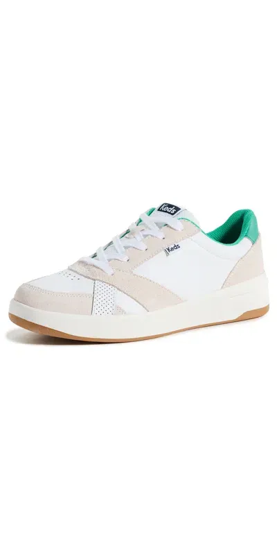 Keds Women's The Court Leather Lace Up Leather Sneakers In White/green