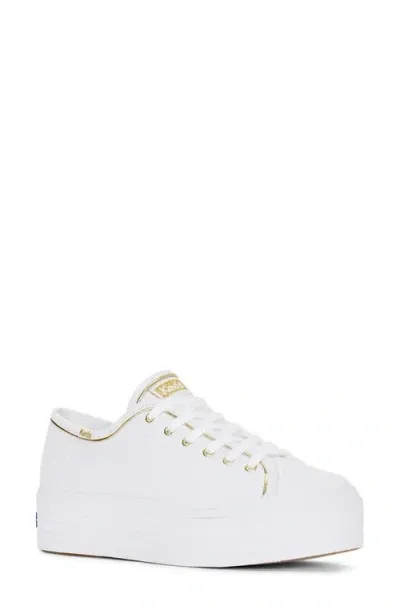 Keds ® Triple Up Piped Platform Sneaker In White/gold