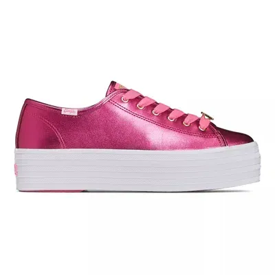 Keds Women's X Barbie Triple Up Metallic Leather Lace Up Leather Sneakers In Bright Pink