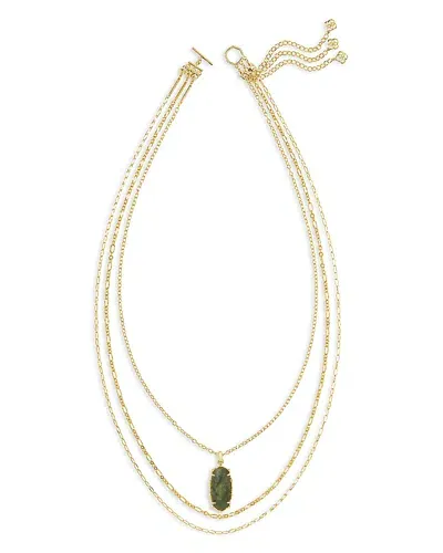 Kendra Scott Elle Bamboo Frame Gemstone Pendant Convertible Layered Necklace, 27.5-30.5 In Gold/green