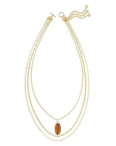 Kendra Scott Elle Bamboo Frame Gemstone Pendant Convertible Layered Necklace, 27.5-30.5 In Gold/orange