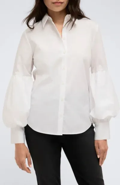 Kenneth Cole Balloon Sleeve Button-up Shirt In Pure White