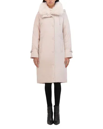 Kenneth Cole Faux Fur Collar Hooded Puffer Coat In Stone