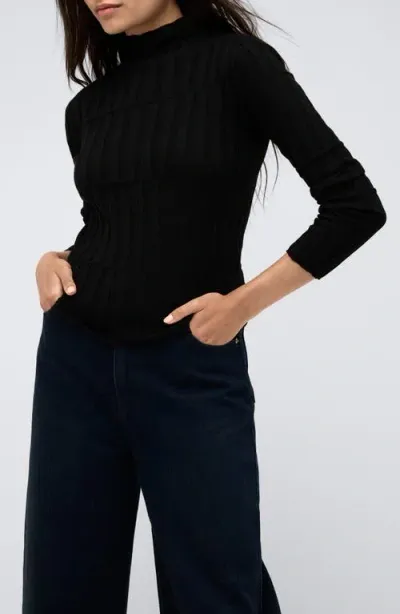 Kenneth Cole Mock Neck Rib Top In Black