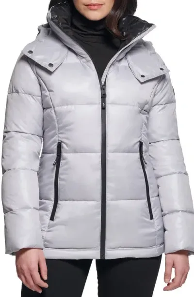 Kenneth Cole New York Cire Hooded Puffer Jacket In Silver