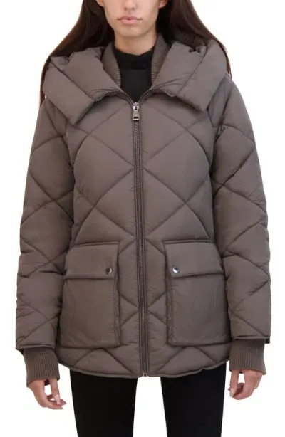 Kenneth Cole New York Diamond Quilted Hooded Jacket In Gunmetal