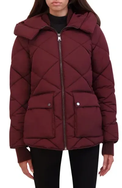 Kenneth Cole New York Diamond Quilted Hooded Jacket In Wine