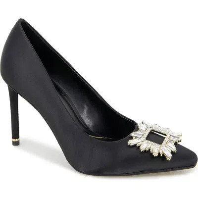 Kenneth Cole Quinnly Jewel Pointed Toe Pump In Black Satin