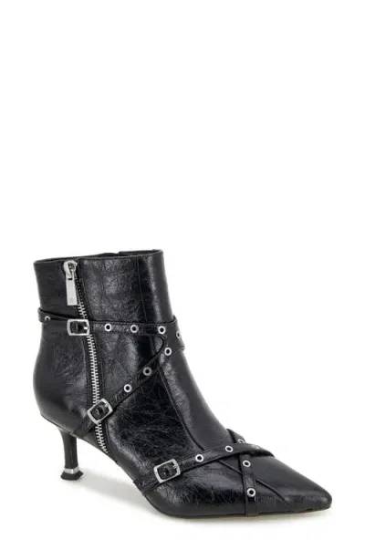 Kenneth Cole Umi Pointed Toe Moto Bootie In Black Leather