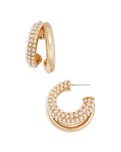 Kenneth Jay Lane Double Imitation Pearl Hoop Earrings In Gold/white