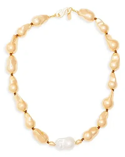 Kenneth Jay Lane Imitation Pearl & 14k Gold Plated Nugget Collar Necklace, 18 In Gold/white