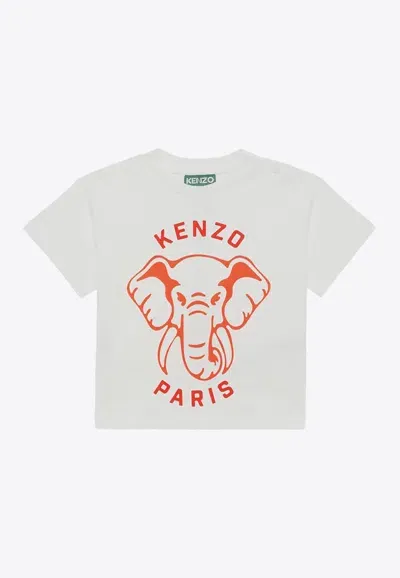 Kenzo Babies Elephant Print Logo T-shirt In White