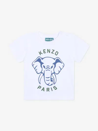 Kenzo Babies' Elephant-print Cotton T-shirt In White