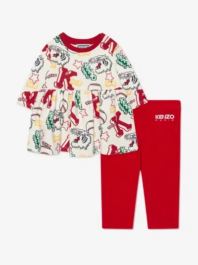 Kenzo Baby Set Aus Kleid Und Leggings In Ivory