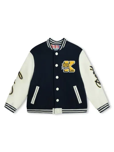 Kenzo Kids' Wool Blend Varsity Jacket In Navy