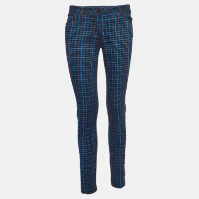 Pre-owned Kenzo Blue Checked Cotton Skinny Trousers S