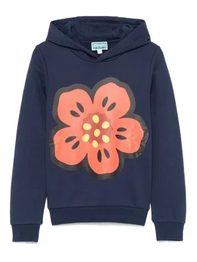 Kenzo Kids' Boke Flower-print Hoodie In Blue