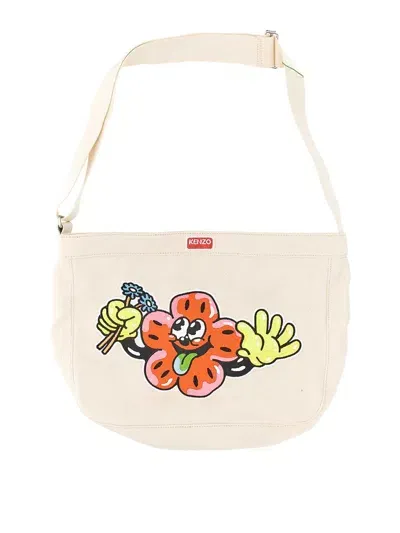 Kenzo Shoulder Bag With Embroidery In Light Pink