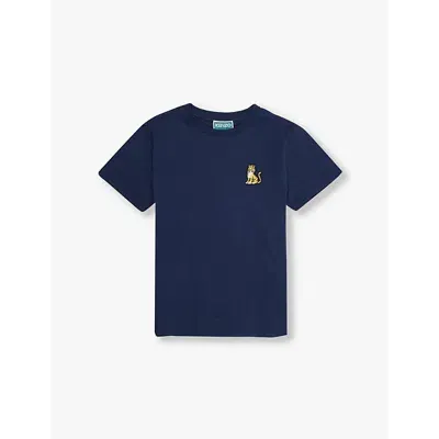 Kenzo Kids' Tiger-embroidered Short-sleeved Cotton-jersey T-shirt 2-14 Years In Navy