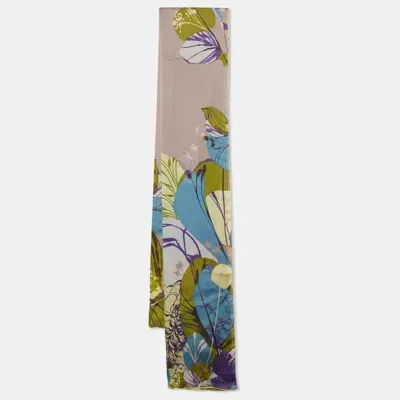 Pre-owned Kenzo Brown/green Floral Print Silk Stole