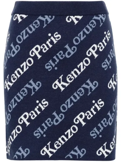 Kenzo By Verdy Allover Logo Wool Blend Skirt In Blue