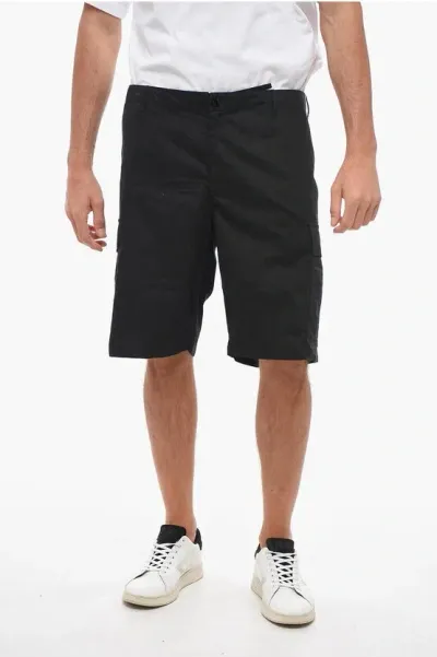 Kenzo Black Cargo Shorts With Logo Patch In Cotton Man