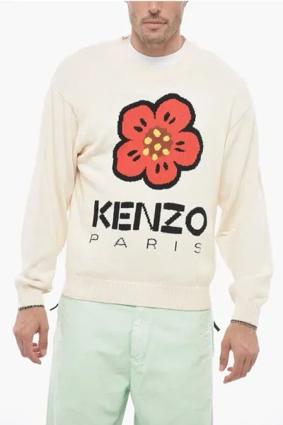 Kenzo Cotton Blend Boke Flower Sweater In Beige