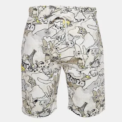 Pre-owned Kenzo Cream Printed Cotton Knit Shorts L