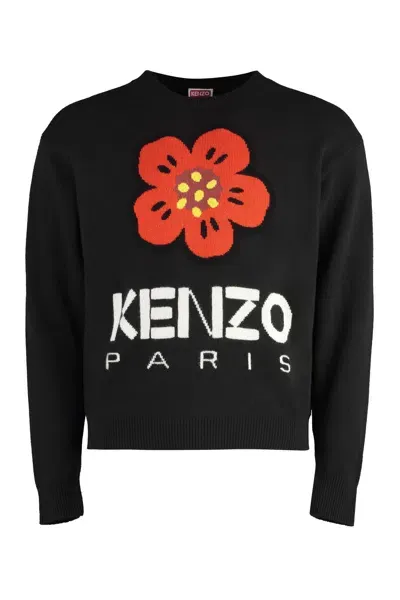 Kenzo Crew-neck Wool Sweater In Black