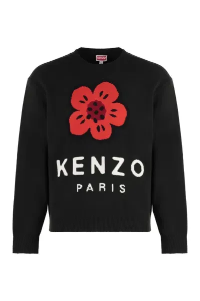 Kenzo Crew-neck Wool Sweater In Black