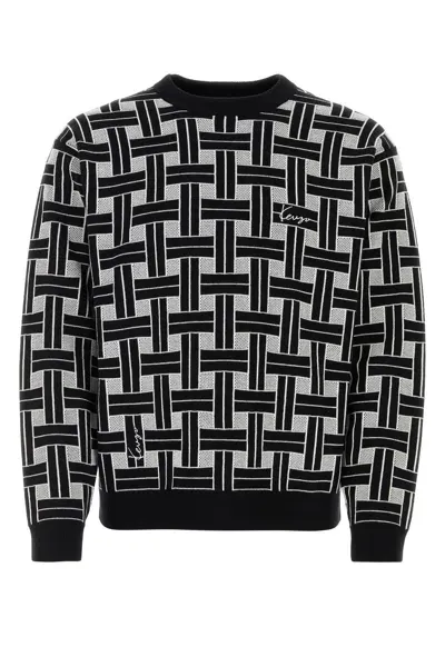 Kenzo Embroidered Stretch Cotton Blend Sweater In Black