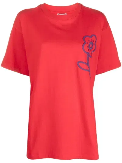 Kenzo Floral-embroidered Cotton T-shirt In Rot