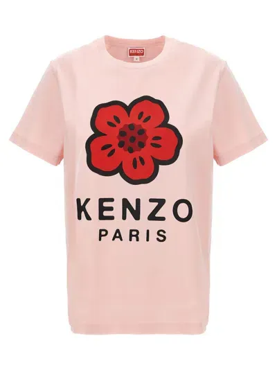 Kenzo Floral Logo Printed Crewneck T In Pink & Purple