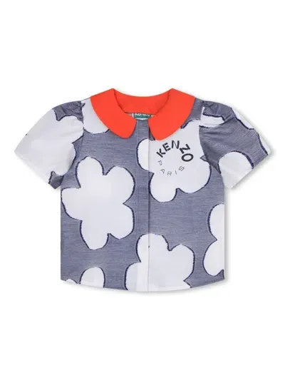 Kenzo Kids' Floral-print Cotton Shirt In Blue