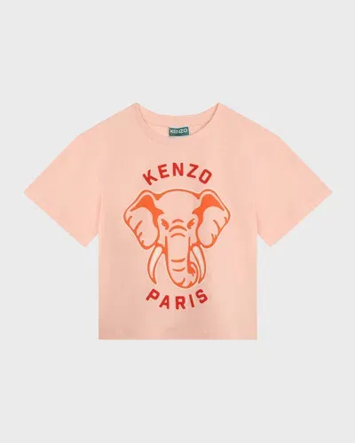 Kenzo Kids' Elephant-embroidered Organic Cotton T-shirt In Pink