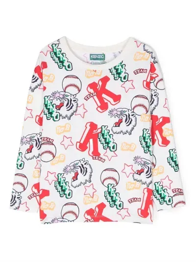 Kenzo Kids' Graphic-print Stretch-cotton T-shirt In White